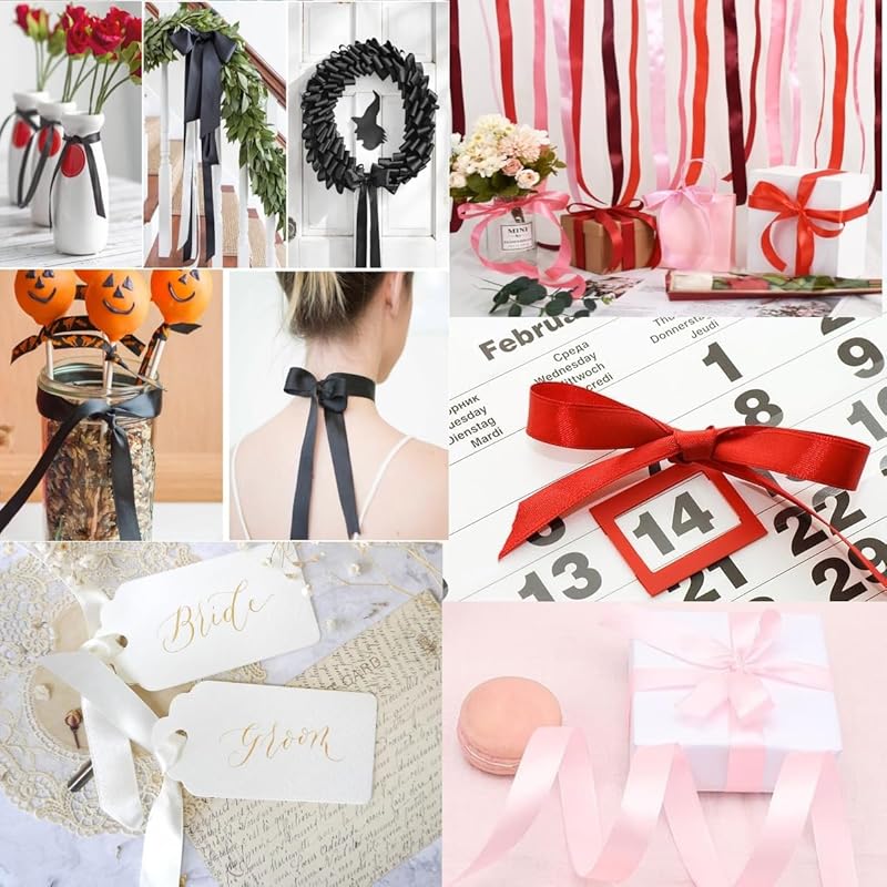 YFFSFDC Satin Ribbon Approximately 91m Long Width 2.5cm Ribbon Decoration Large Capacity Handicrafts Wrapping Valentine Gift Wrapping DIY Bouquet Bow