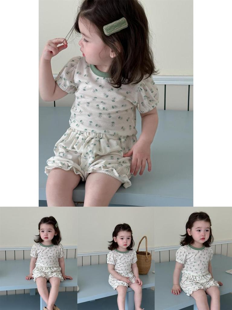 Adorable Summer Girls Two Piece Outfit Set Soft Breathable Cotton Pajama Shorts