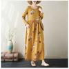 New Color Round Neck Retro Long Skirt Cotton Linen Dress