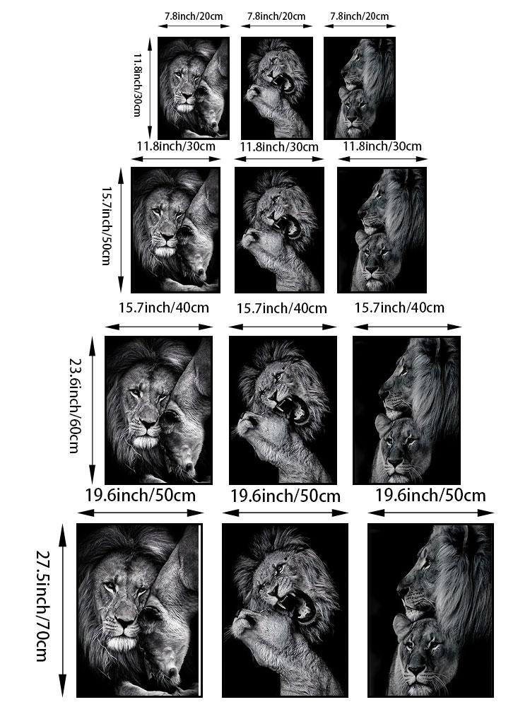 3pcs Modern Lion Family Canvas Wall Art Black and White Animal Poster Pints for Bedroom Decor Aesthetic Wall Art Home Decor