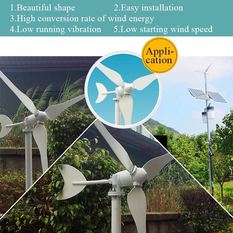 300W Wind Generator Wind Turbines Wind Turbines Generator with 3 Nylon Fiber Blades for Home Solar Light Boat