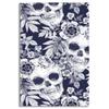 Vintage Floral Skull Metal Tin Sign  Retro Aluminum Wall Art with Black  White Skulls and Blooming Flowers Dark Blue Backg