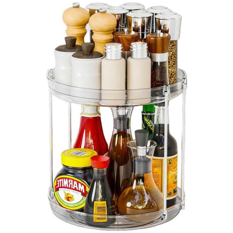 Rotating Kitchen & Bathroom Organizer: Transparent Tray for Cosmetics, Spices, and Perfumes