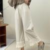 Korean Fashion Summer Women Trousers Layered Lace Patchwork Elastic Waist Loose Soft Ruffle Ankle-Length Cotton Linen Pants Cute