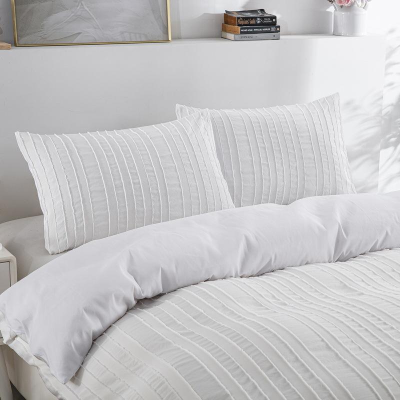 Fluff Cut Flower Stripe White Vertical Strip Quilt Cover Home Textile Bedding Three-Piece Set