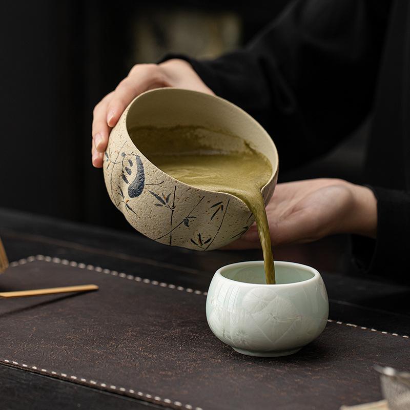 2-8-teiliges Panda/Pfingstrose Feuerrot Matcha-Zubereitungsset Bambus Matcha-Besen Exquisite Matcha-Schale Box mit Besen Üppige Tee-Werkzeuge Geschenke