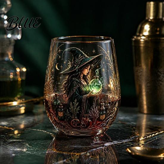 Creative Holiday Gift Fantasy Witch Glass Tea Cup Gothic Crystal Ball Pattern Tumbler for Themed Drinkware Wine Juice 320ml Vintage Halloween