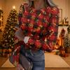 Women's Christmas Print Long Sleeve Round Neck Ribbed Knit Top