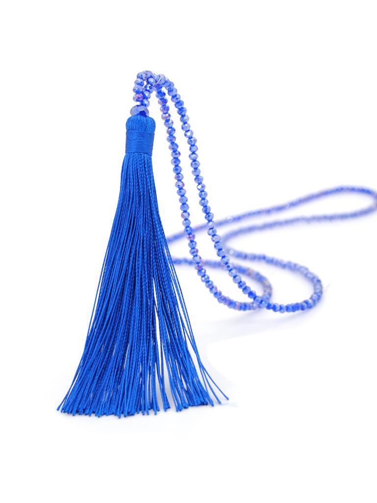 New Fashion Boho Long Fringe Tassel Necklaces Women Collier Glass Beads Crystal Statement Collar Bohemian Zircon Gifts