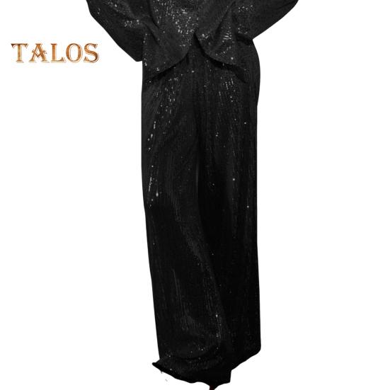 Cămașă cu paiete, pantaloni, cu rever, cu decolteu în V, cu mânecă lungă, haină de lungime mijlocie, cu picior lat, pantaloni supradimensionați pentru petreceri, ținută de celebrități de club