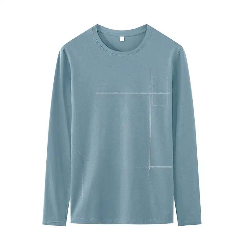 

Осенняя мода Простая повседневная футболка с круглым вырезом и длинными рукавами для мужчин S серый