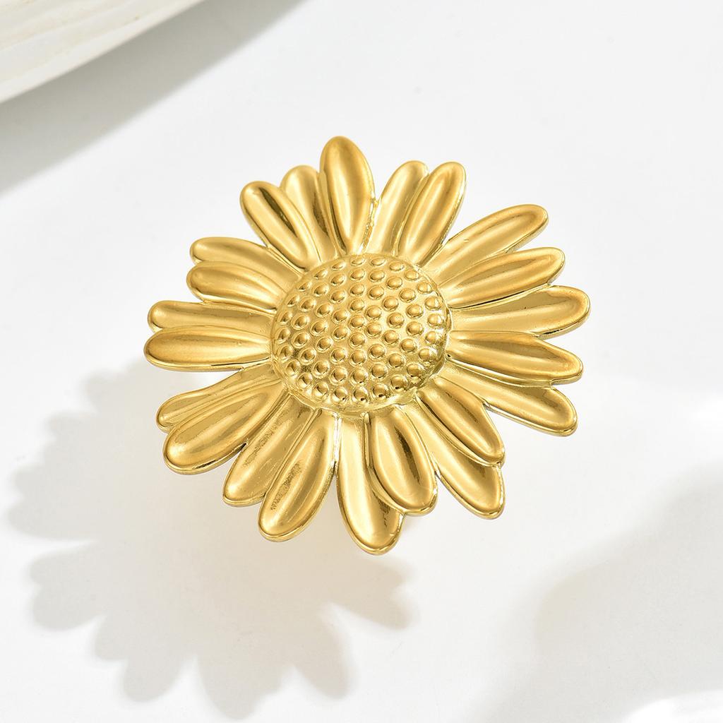 2025 New Geometric Wind Women's Ring, Niche Sunflower Design 18k Electroplated Gold Premium Sense Ring