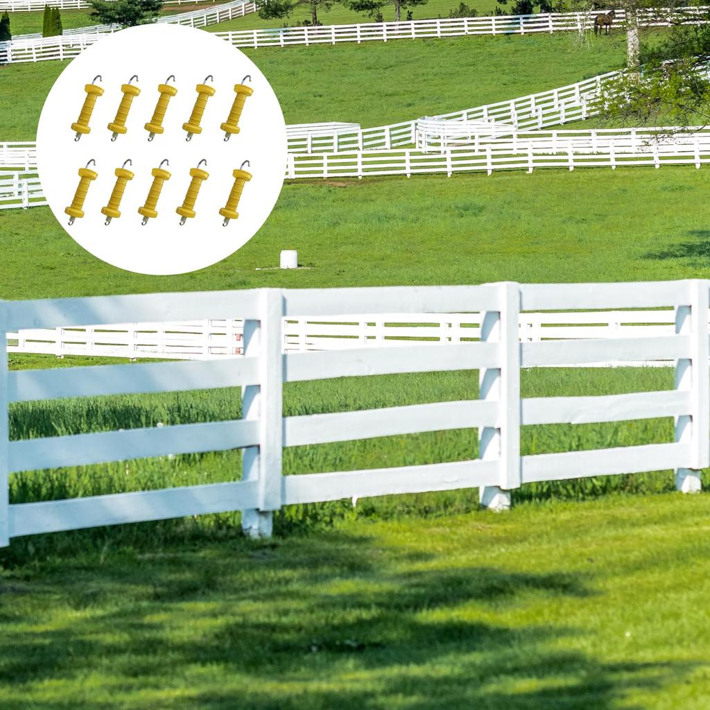 10-Piece Electric Fence Gate Handle Set with Spring and Insulator | Ideal Livestock Fence Accessory for Farms and Ranches (Yellow)