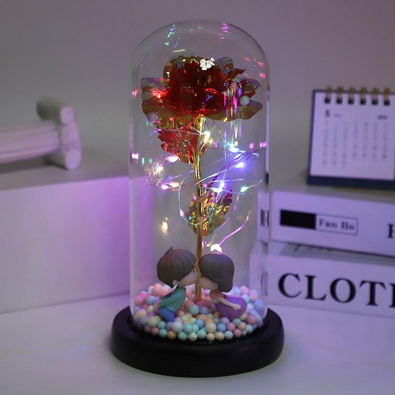 Gold Leaf Rose Glass Cover Eternal Flower Valentine'S Day Creative Gift Decoration