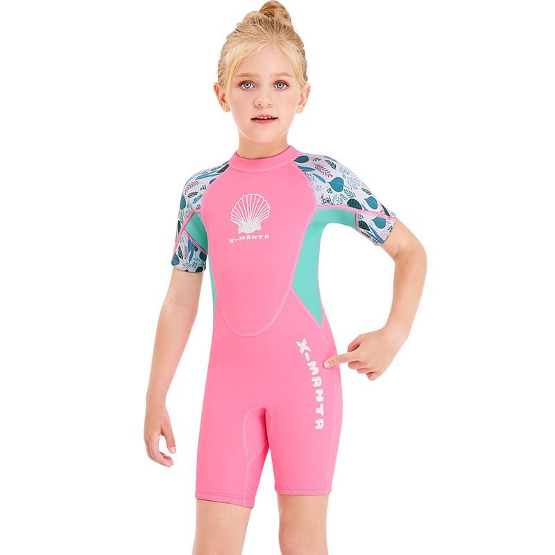 2.5mm Neoprene Kids Girls Wetsuit Short Sleeve Full Body UV Protection Dive Suit Snorkeling Surfing Swimming