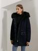 Warm Fluffy Winter Jacket Medium Long Hooded Collar Parker Coat Cotton Zipper Coat