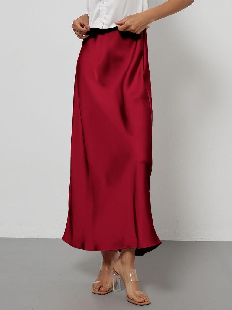 Elegant European and American Style Women's Satin Midi Skirt – Smooth, Slim, and Silky Texture for Summer