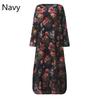 Women Vintage Casual Floral Printed Loose Dress Kaftan Long Maxi Shirt Dress