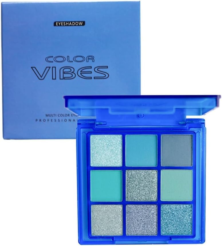 GECOMO 9-Color Matte Eyeshadow Palette CV309 Blue Waterproof Long-lasting Highly Pigmented Glitter Eye Makeup Gift