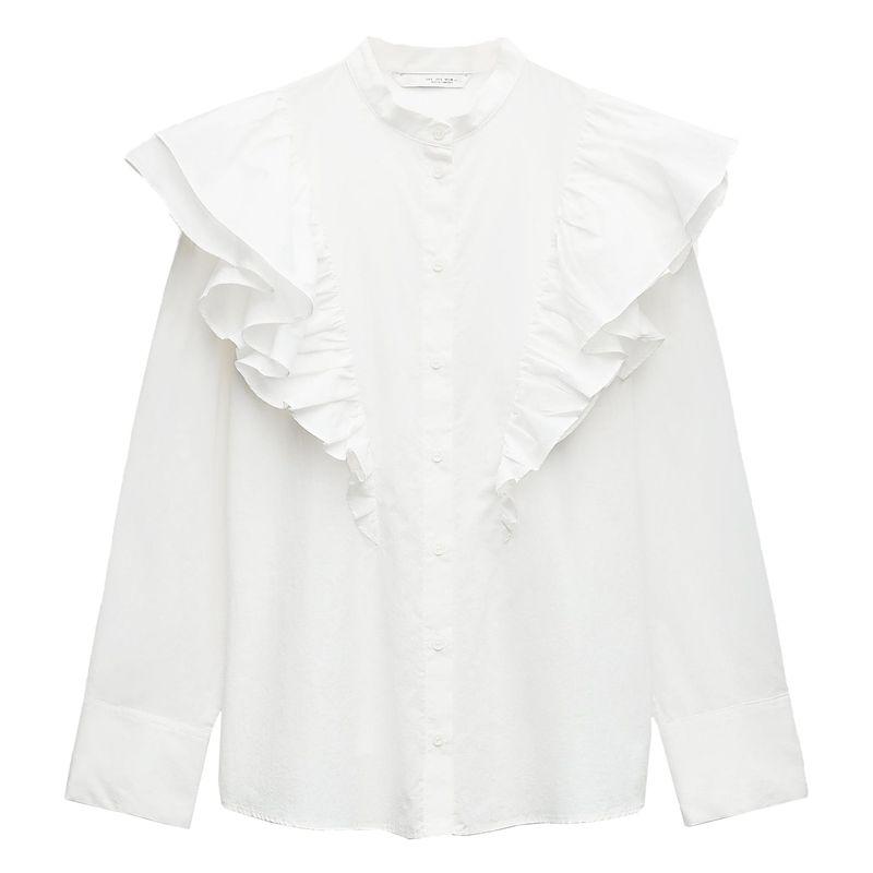 

Zaprha 2025 New Arrival French Lotus Leaf Laminated Decoration Loose Feeling Loose Shirt Blouses 4786259 White L