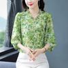 Nine Quarter Sleeve Chiffon Shirt Women Loose Fitting Mother's Bottoming Blouse Floral Top M-4XL