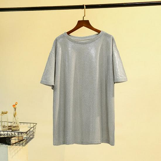 

Solid Color 2025 Loose Mid-Length Silk T-shirt Dress – Short-Sleeved for Women Extra Large серебряный серый