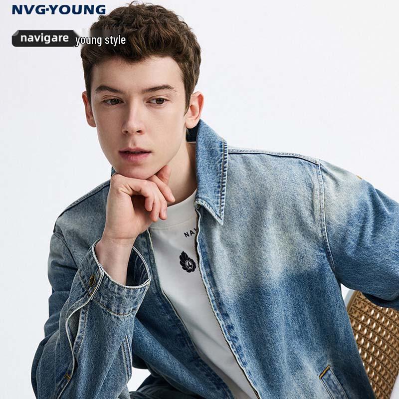 Navigare Men s Retro Lapel Denim Jacket L