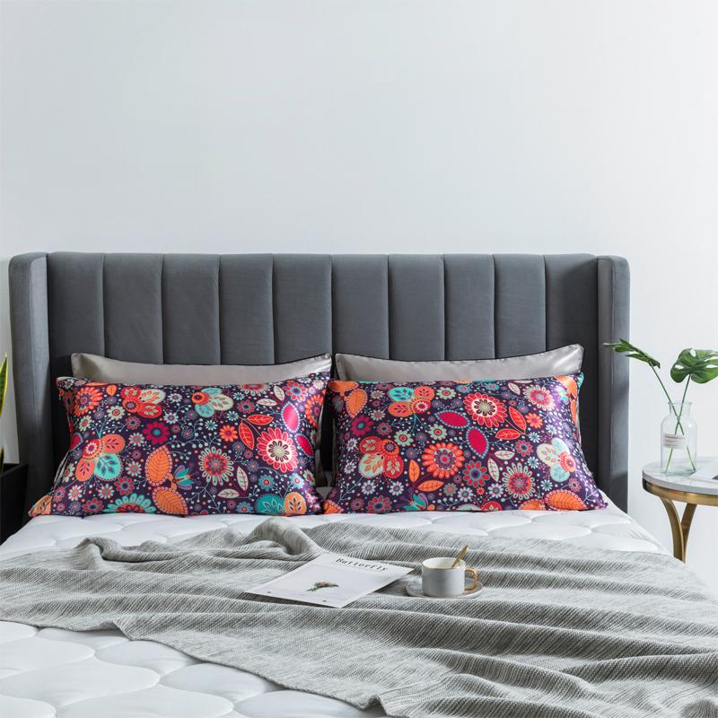 1Pcs Long Bedding Pillow Cover Satin Body Pillow Case Floral Printing Pillowcase King Queen Size