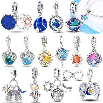 Charm Bead Charms Copper Authentic Sun Pendant Blue Star Shape Moon Snowflake Ball Bead Charms Compatible With Bracelets Women Jewellery Making Diy Gi