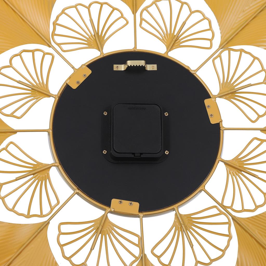 Scandinavian Gold Ginkgo Leaf Wall Clock, 30cm Silent Non-Ticking Battery Operated, Luxury Home Office Decor