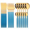 24Pcs Gold Tableware Set Stainless Steel Flatware Dinnerware Spoon Knife Fork Dinner Cutlery Set Western Kitchen Silverware