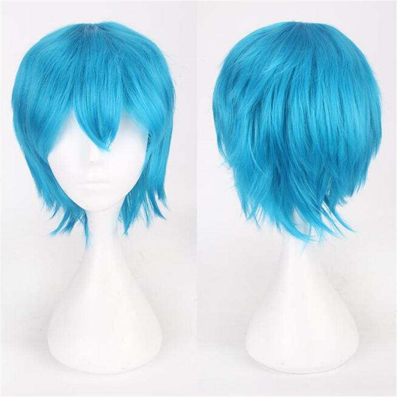 30 cm kurze, glatte Cosplay-Perücke, hochgeklappt, zottelig, flauschig, geschichtet, hitzebeständig, Kunsthaar, Anime-Cosplay-Perücken + Perückenkappe