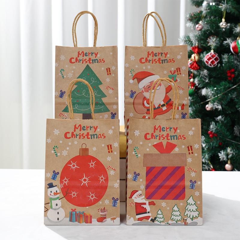 Christmas Kraft Paper Gift Bags Xmas Candy Cookies Gift Tote Bag Christmas Decoration 2025 for Home Navidad Noel New Year 2025