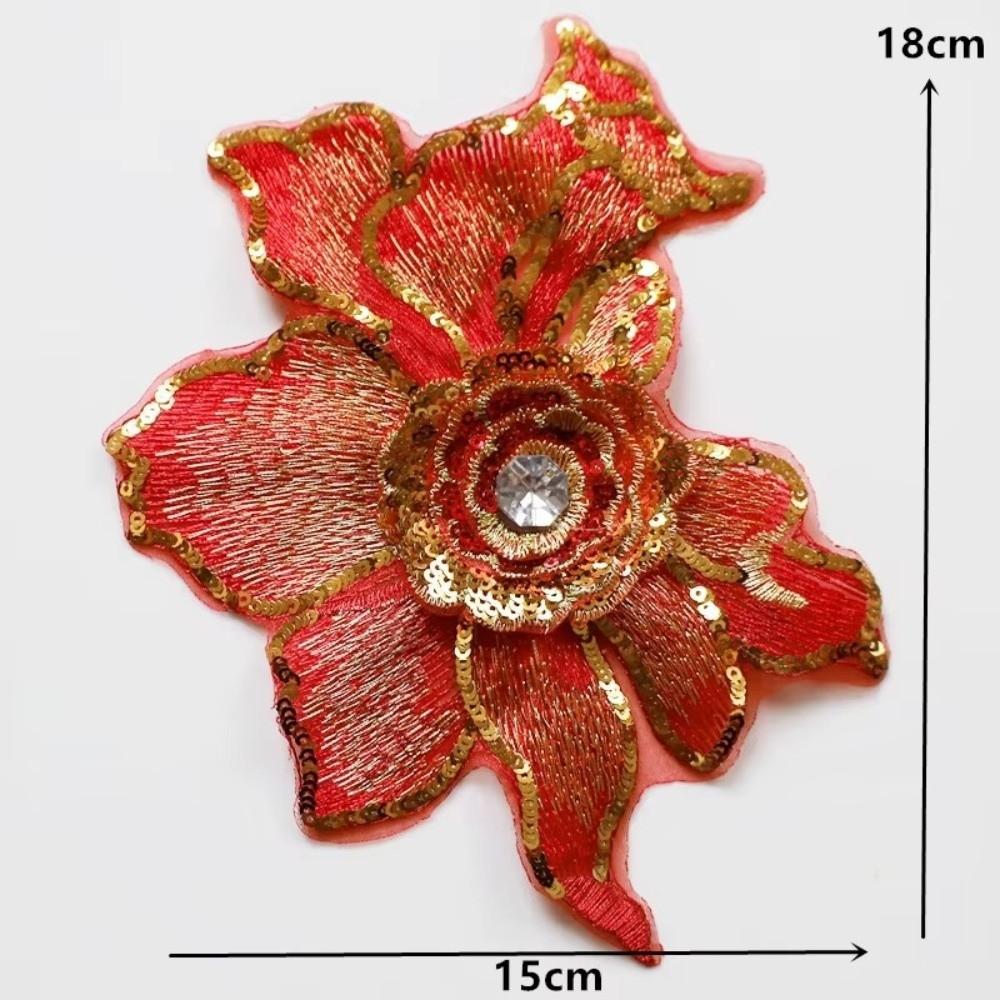Mode Bestickter Pailletten-Aufnäher Netz-Applikation DIY 3D-Blumen-Aufnäher Stoff Spitzenbesatz Strassstein-Aufnäher Kleidung Dekoration