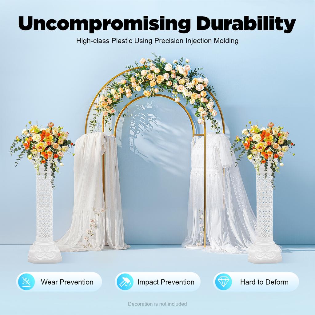 2Pcs White Roman Pillars European Style Wedding Arch Column for Party Garden Decor Centerpiece Heart Pattern
