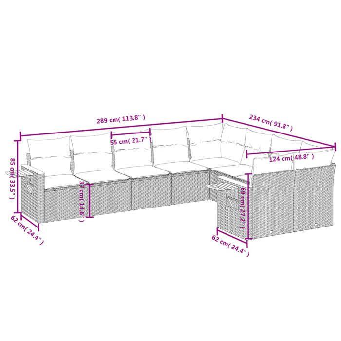 VidaXL Salon de Jardin avec Coussins 9 pcs, Canapés de Patio, Ensemble de Meubles, Mobilier de Terrasse Exterieur, Gris 3227146