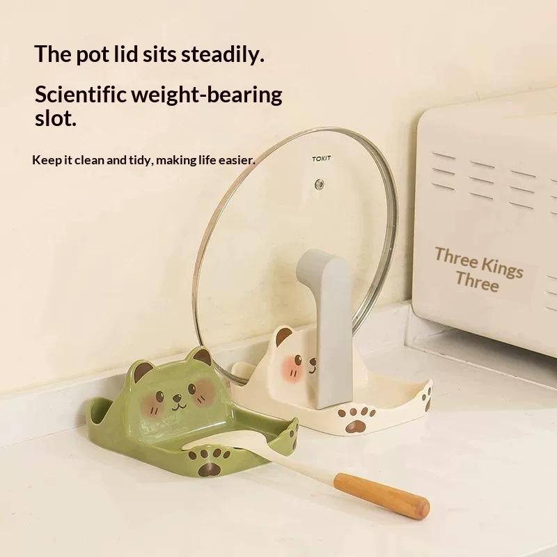 1Pcs Abs Lid Holder Bear Shape Design Countertop Mount Kitchen Counter Organizer Creative Multi-Functional Storage