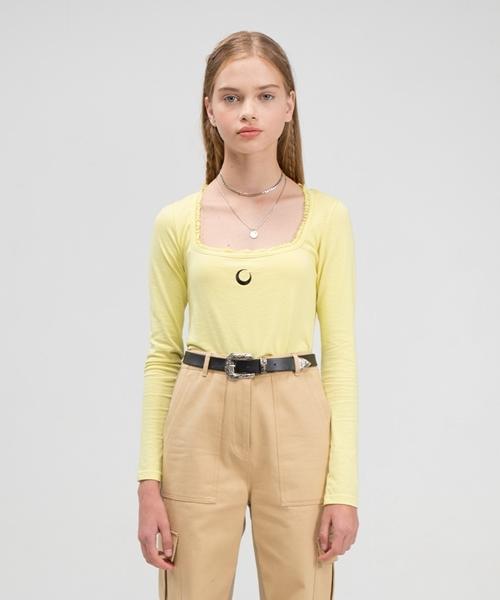 Fake Mama Signature Moon Logo Square Neck T-Shirt [Lime] Light Yellow