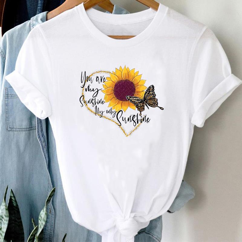 

(European Size) 90s Women Print Leopard Butterfly Sweet Trend Tee Top Fashion T Shirt Clothing Casual Short Sleeve Lady Female Graphic T-shirt S