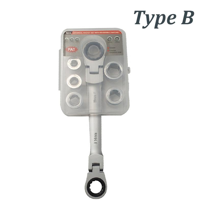 6 In1 Multifunctional Torque Double Head Reversible Ratchet Combination Spanner Set Chrome Vanadium Steel Ratchet Folding Wrench