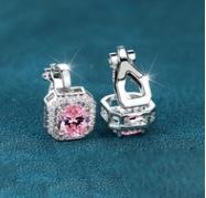 Wish platinum super flash square full of diamonds and large zircon ear clips, simple and small temperament