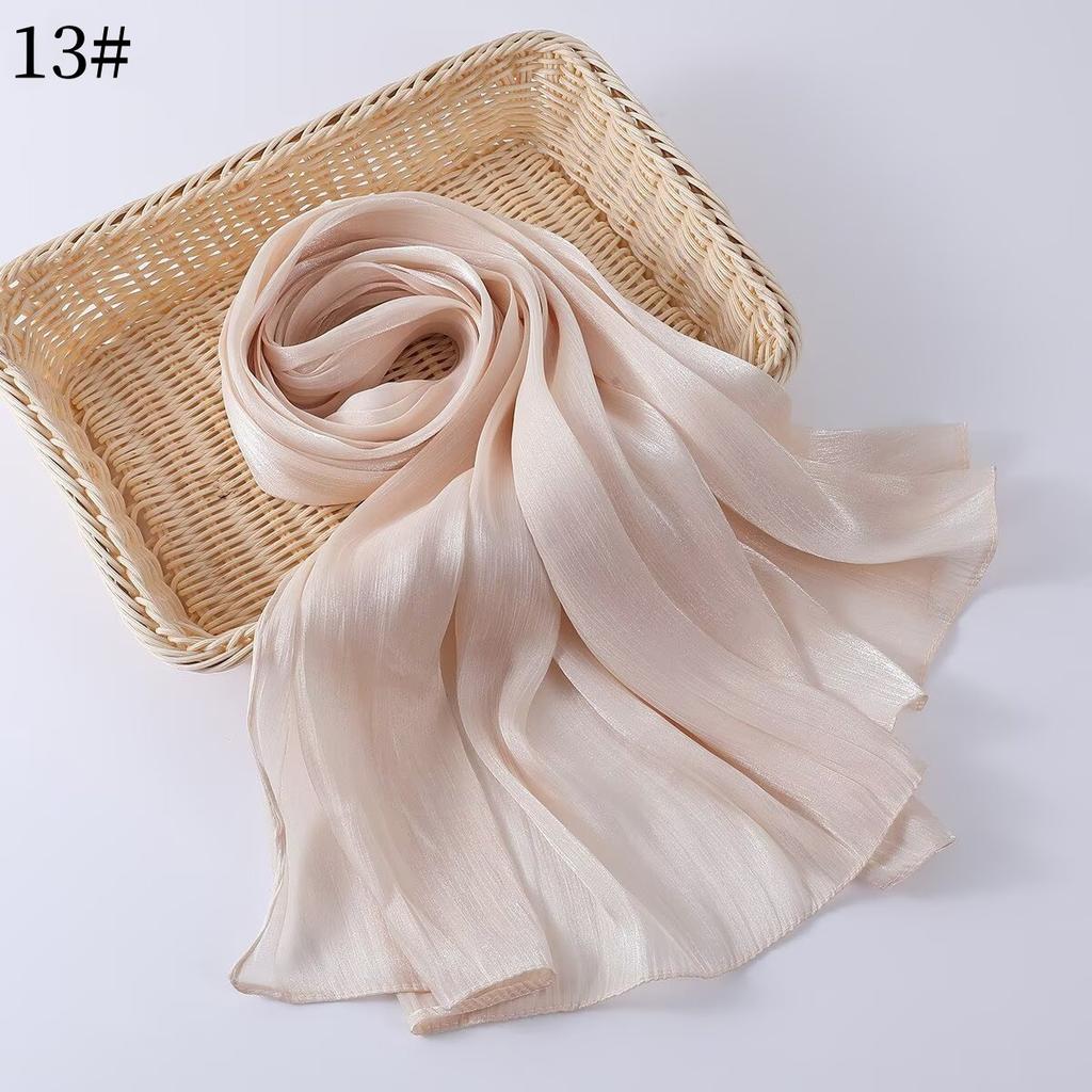 Island Wrinkled Scarf Women'S Shawl Island Satin Smooth Crepe Solid Color Bright Silk Yarn Malaysian Headscarf