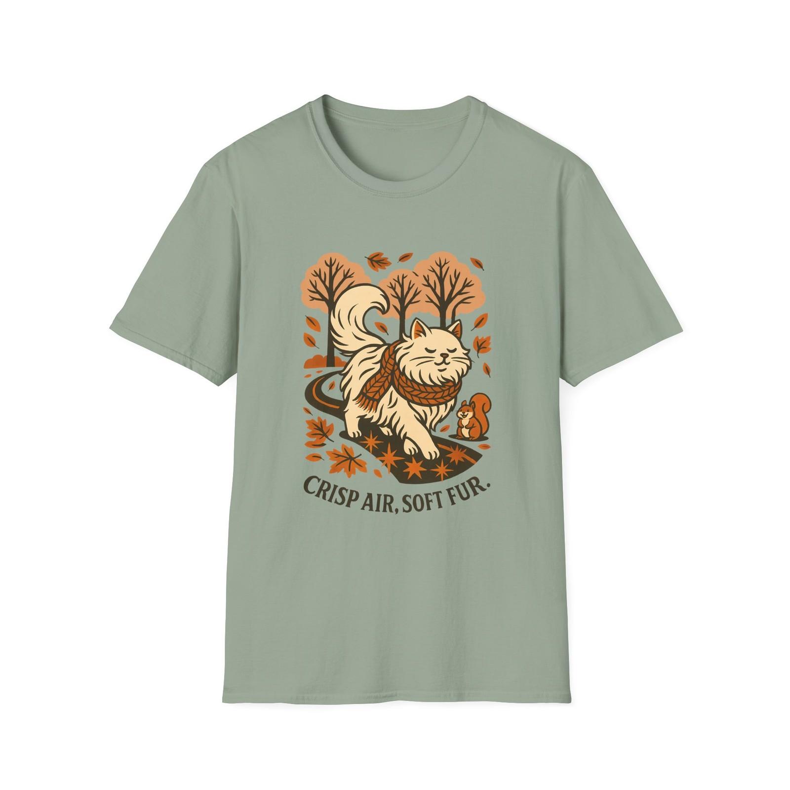 Unisex Softstyle T-Shirt Mens Womens Tees Top Long-Haired Cat Forest Squirrel Funny Autumn S