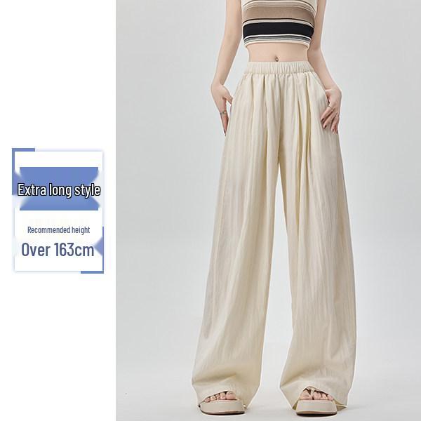 

Women s Dark Blue Ice Silk Wide-Leg Pants: 2026 Summer Collection - Petite, Lightweight, Casual Draping Style L