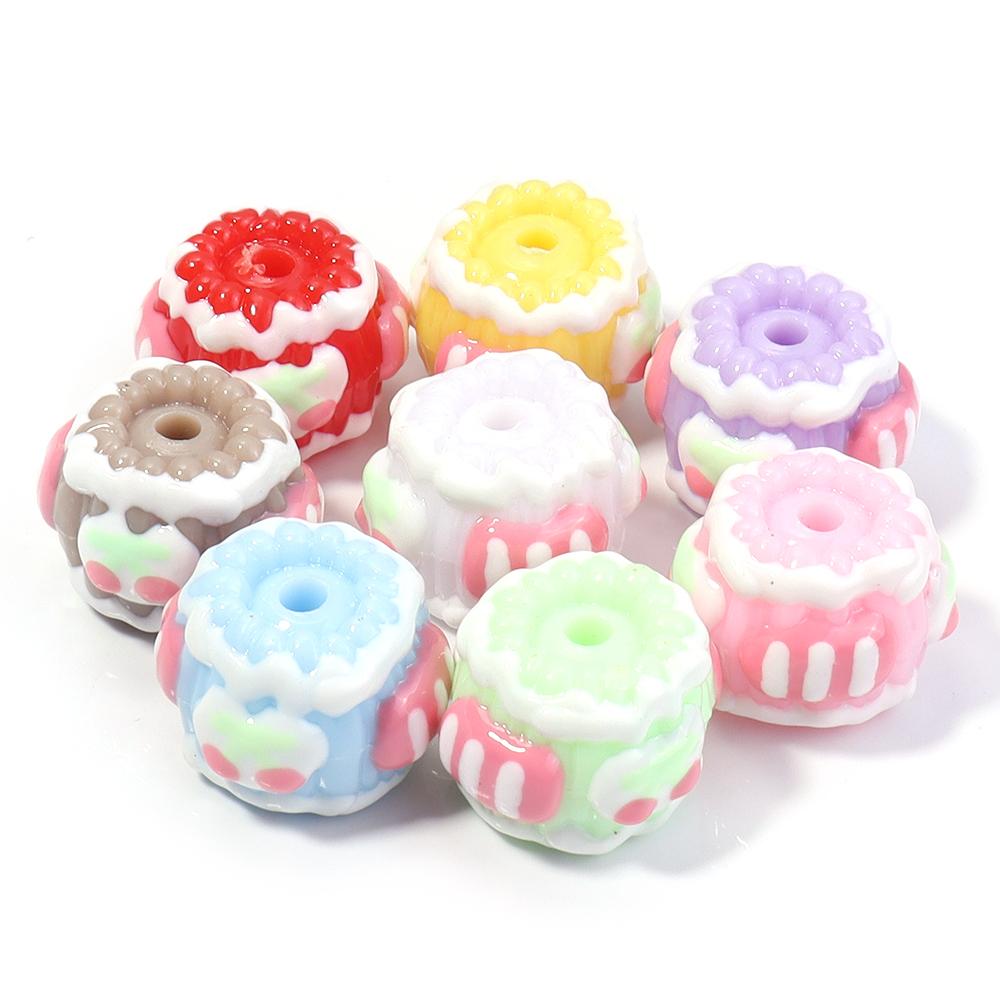 

5pcs/lot Hand-painted Acrylic Beads Cake Cherry Cream Beads Loose Beads For Jewelry Making DIY Phone Chain Bead Pen Accessories