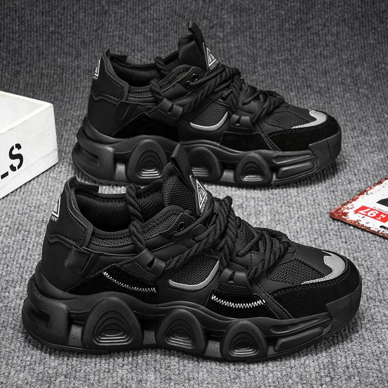 Chunky Sneaker Men Designer Distressed Sport Shoes Fashion Casual Leather Fabric Breathable Height Increased Flat Platform Shoes