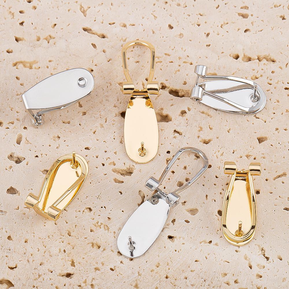 5pcs 10pcs 9x20mm Brass Clip-on Earrings Cabochon Cameo Setting Blank Earring Fixtures Accessories for Findings DIY Components