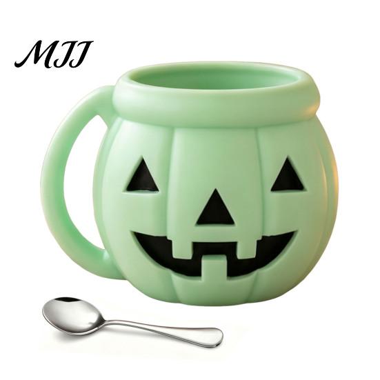 Cute Pumpkin Shape Organizer Halloween Ice Cream Cup with Spoon, Keeps Hands Warm Dessert 3D Printed Decor Cup, PLA Creative Sleeve for Home