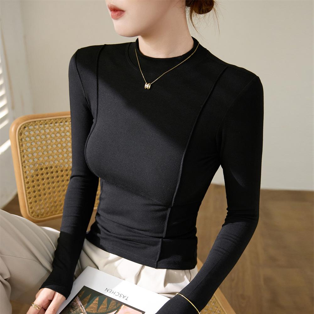 

Женская футболка с длинным рукавом и полувысоким воротником, высокая эластичность, осень/зима 2025 - Передовой дизайн и приятная к коже XL