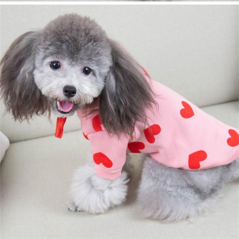 Cute Heart Dog Hoodie Sweatshirt Coat Autumn Winter Pet Dog Clothes Outfit Puppy Yorkie Costume Chihuahua Pomeranian Clothing